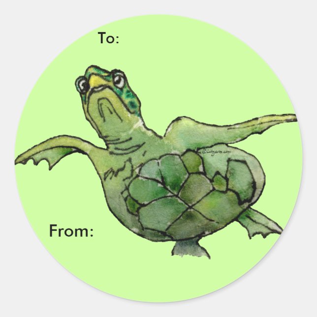 Caricature de tortue verte Étiquettes personnalisé (Devant)