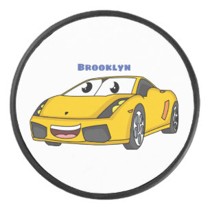Caricature de voiture sport jaune joyeux