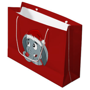 Caricature d'éléphant de Noël grand sac cadeau