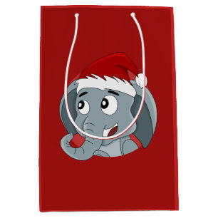 Caricature d'éléphant de Noël sac cadeau moyen