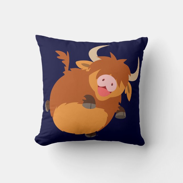 Caricature flottante mignonne Highland Cow Coussin (Recto)
