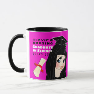 Caricature GRADUATE Gift Female Black Hair Blue Mug