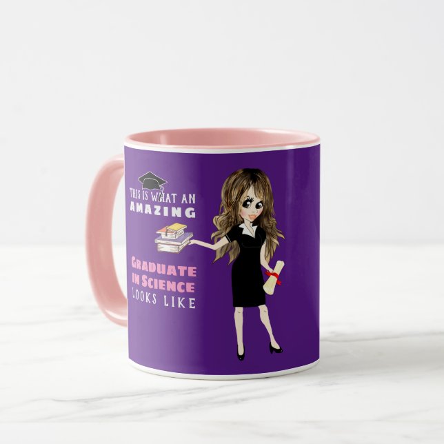 Caricature GRADUATE Gift  Female Brunette - Custom Mug (Front Left)