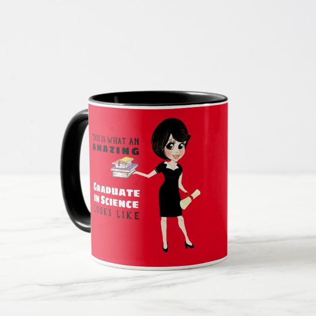 Caricature GRADUATE Gift  Female Brunette Short Mug (Front Left)