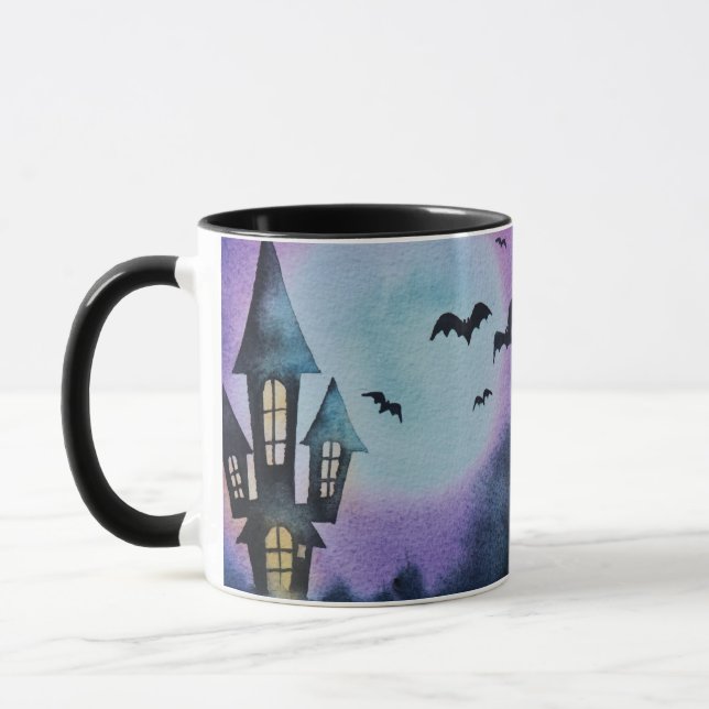 Caricature Haunted House Pleine lune Halloween Mug (Gauche)