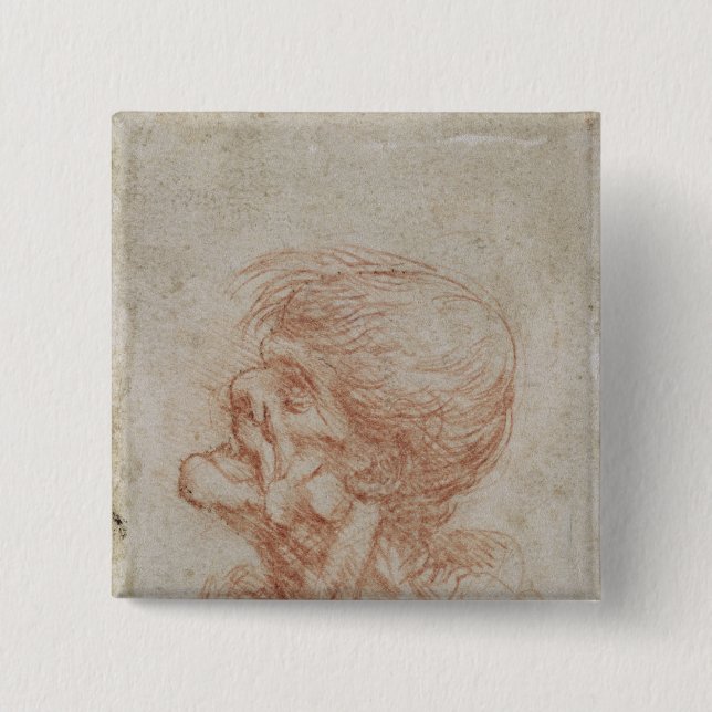Caricature Head Study of an Old Man, c.1500-05 2 Inch Square Button (Front)