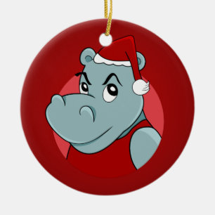 Caricature hippo de Noël ornement céramique