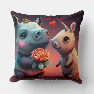 Caricature hippo de Saint Valentin oreiller à lanc