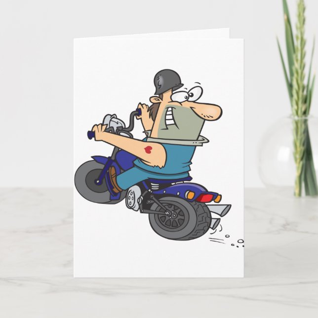Caricature Homme sur une moto Cartes de voeux (Devant)