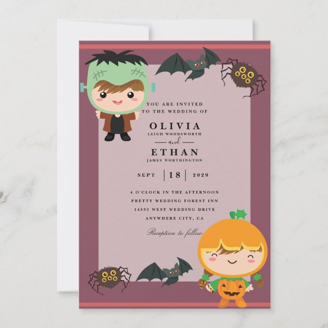 caricature invitation à un mariage d'halloween (Devant)