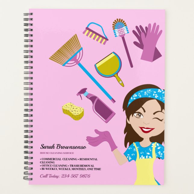 Caricature Janitorial Pink Purple Marque d'Accueil (Devant)