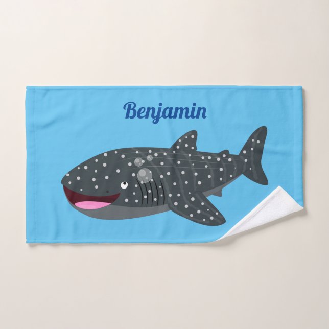 Caricature joli requin baleine joyeux (Serviette à main)