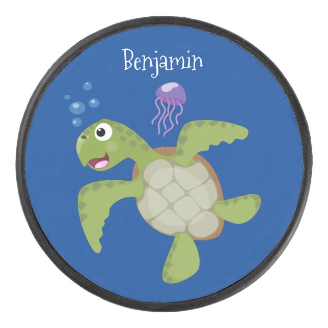 Caricature joyeuse de tortue de mer verte mignonne (Devant)