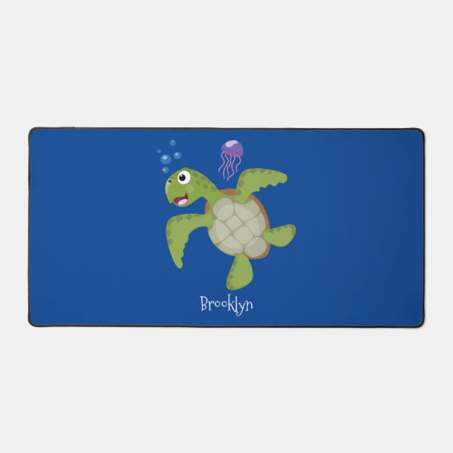Caricature joyeuse de tortue de mer verte mignonne (Recto)