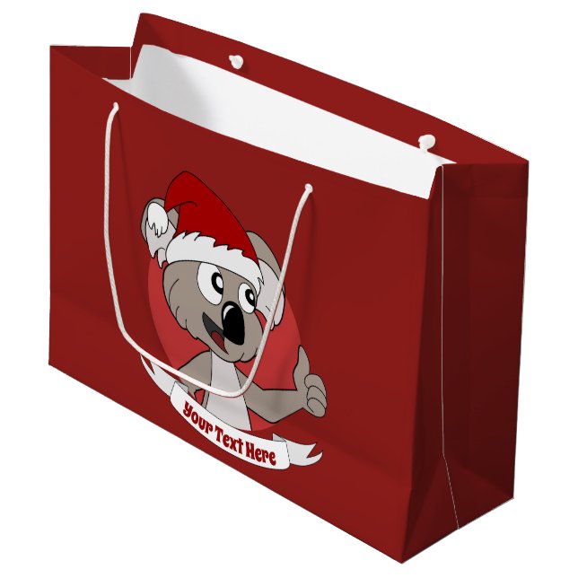 Caricature koala de Noël grand sac cadeau (Devant Angle)