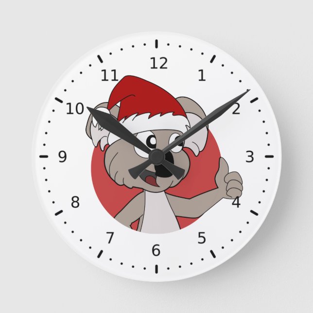 Caricature koala de Noël Horloge murale (Recto)