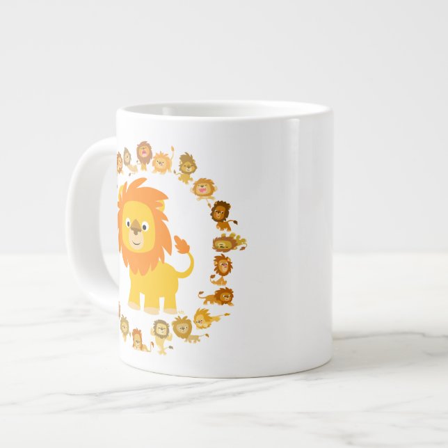 Caricature mignon Lion Mandala Jumbo Mug (Devant gauche)