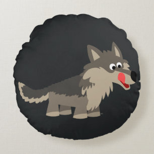 Caricature mignon Wolf Coussin rond