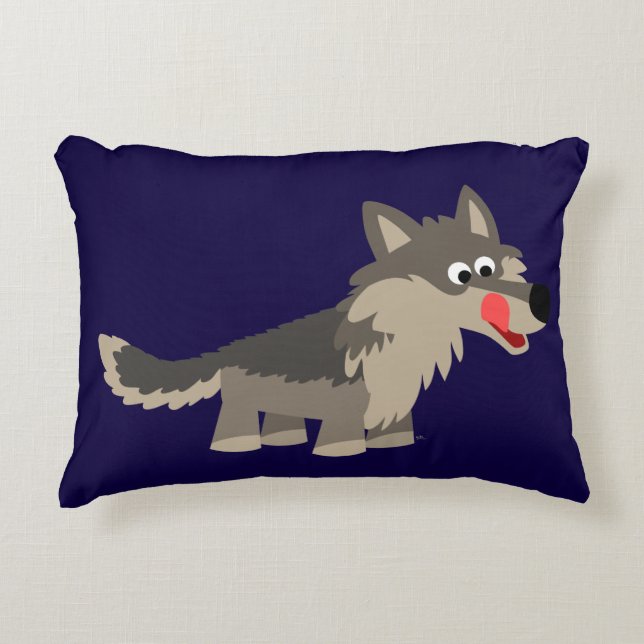Caricature mignonne Coussin d'accent Wolf affamé (Devant)