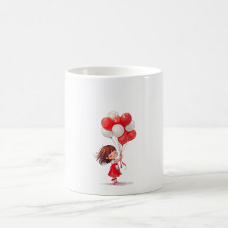Caricature mignonne fille avec ballons de Mug
