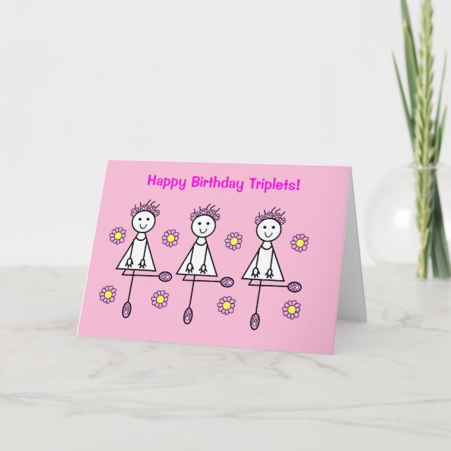 Caricature mignonne Girls Triplets rose carte d'an (Devant)