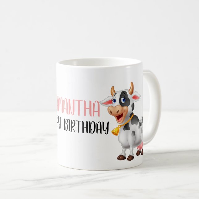 Caricature mignonne Grosse Vache Joyeuse Mug de ca (Devant droit)