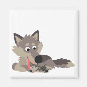 Caricature mignonne papa Wolf and Pups Magnet