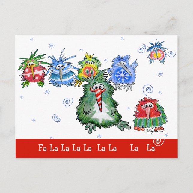 Caricature Noël Kiwi Birds Funny Carte postale (Devant)