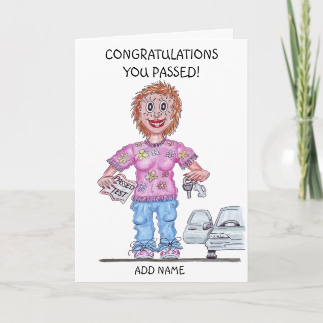 Caricature of Female Just Passed Driving Test Card (Front)