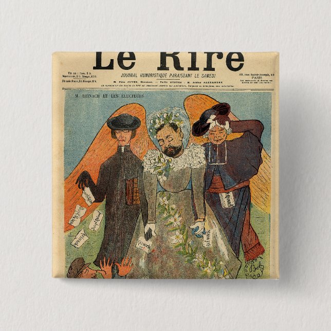 Caricature of Joseph Reinach 2 Inch Square Button (Front)