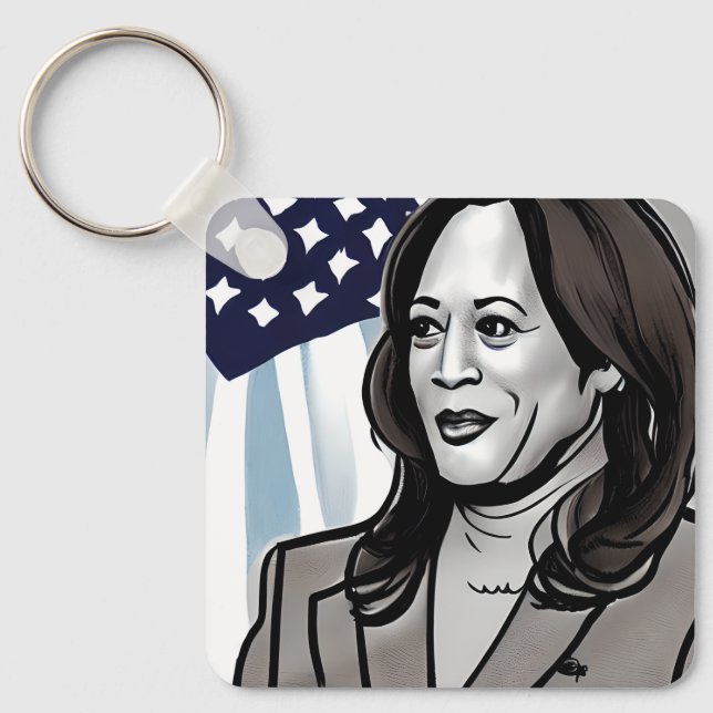 Caricature of Kamala Harris Political Keychain (Front)