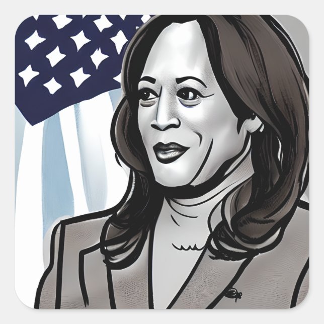 Caricature of Kamala Harris Political Square Sticker (Front)