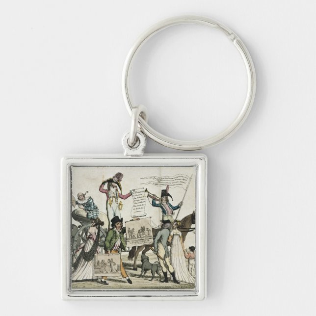 Caricature of quack doctors offering vaccines keychain (Front)