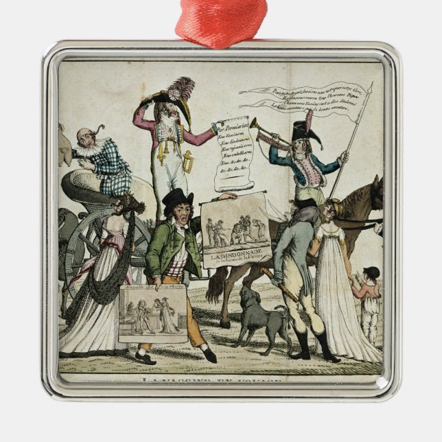 Caricature of quack doctors offering vaccines metal ornament (Front)