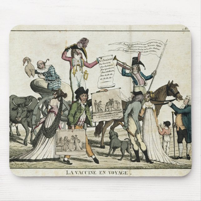 Caricature of quack doctors offering vaccines mouse pad (Front)