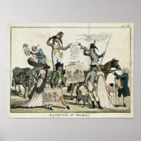 Caricature of quack doctors offering vaccines