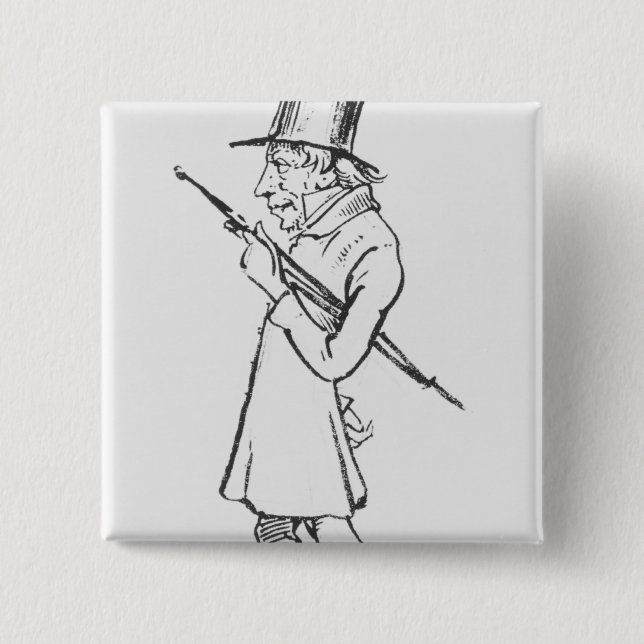 Caricature of Soren Aabye Kierkegaard 2 Inch Square Button (Front)