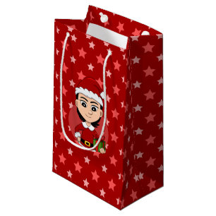 Caricature pour fille de Noël petit sac cadeau