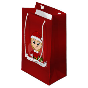 Caricature pour fille de Noël petit sac cadeau