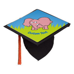 Caricature rose éléphant chapeau de graduation des
