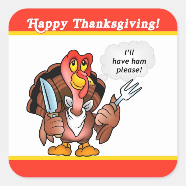 Caricature Turquie Thanksgiving Sticker, Étiquette (Devant)