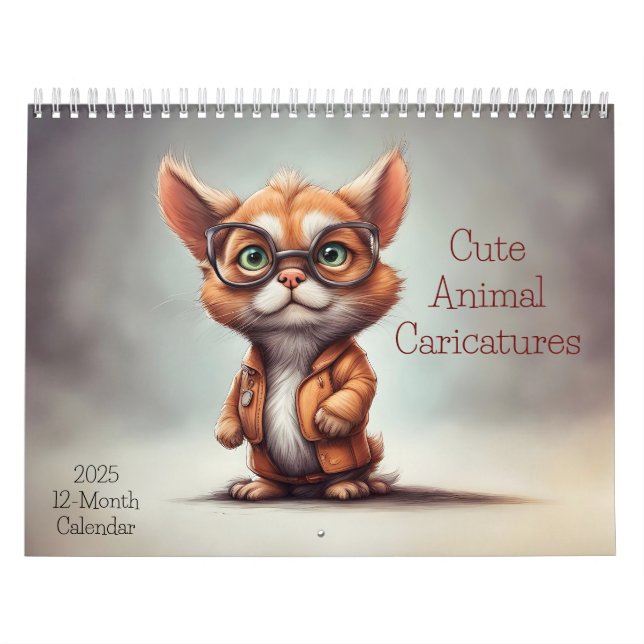 Caricatures animales mignonnes 2025 Calendrier 12  (Protection)