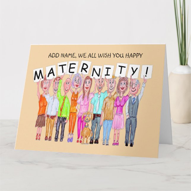 Caricatures of people wishing a happy maternity card (Front)