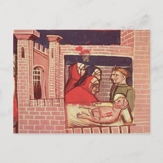 Caring for an injured man in a castle postcard (Front)