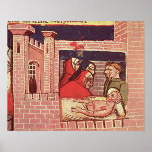 Caring for an injured man in a castle poster