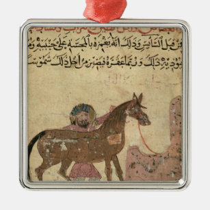 Caring for the horse, illustration metal ornament