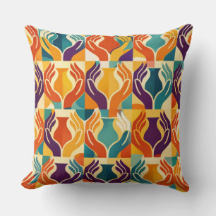 Caring Hands Mid-Century Modern Design Throw Pillow