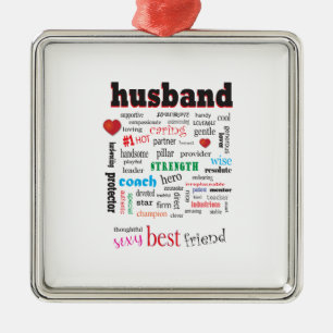 Caring Husband Word Cloud Metal Ornament