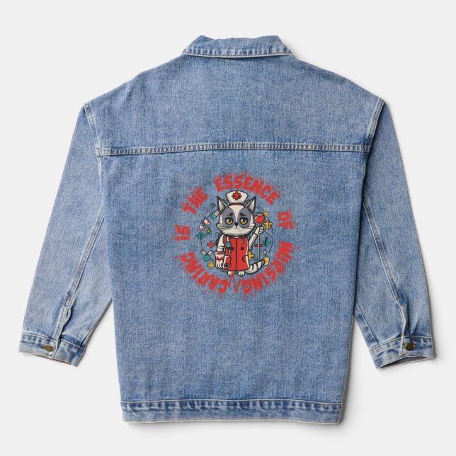 Caring Is The Essence Of Nursing Denim Jacket (Back)