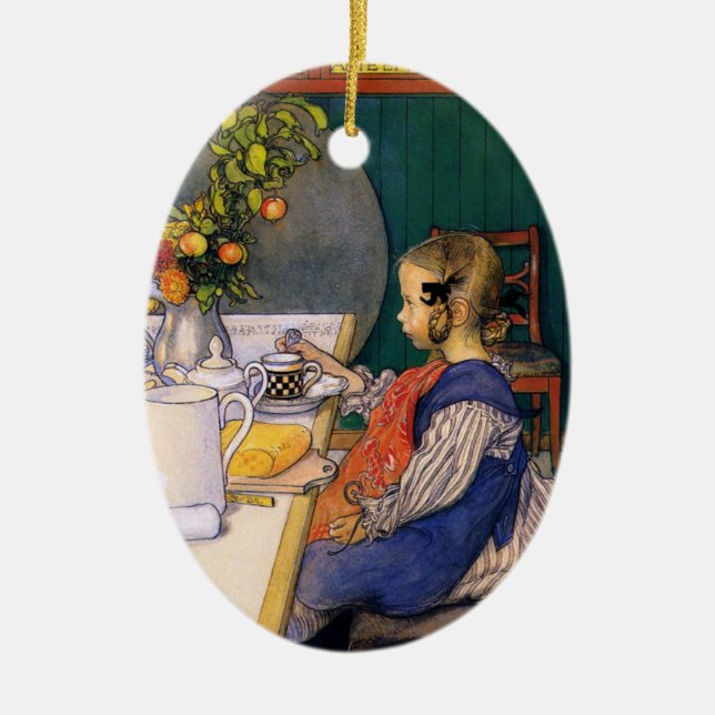 Carl Larsson A Late Riser's Miserable Breakfast Ceramic Ornament (Front)